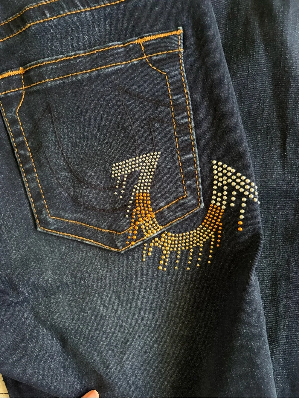 True Religion Men's Dark Blue Skinny Jeans with Embellished Pocket
